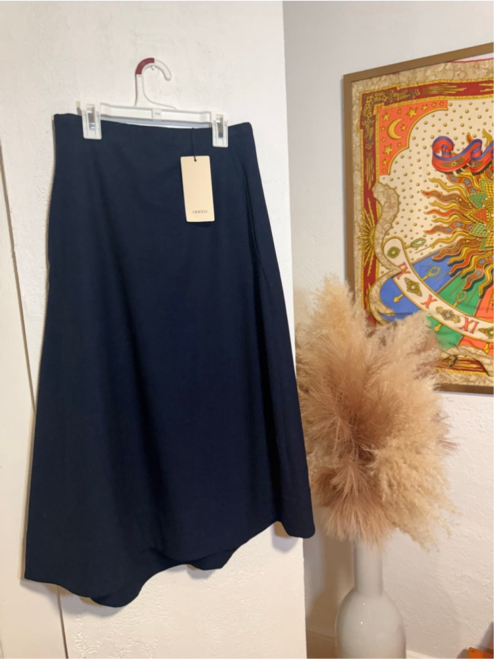 NWT, Odeeh navy blue knee length, highwaisted, flare skirt , size 34
